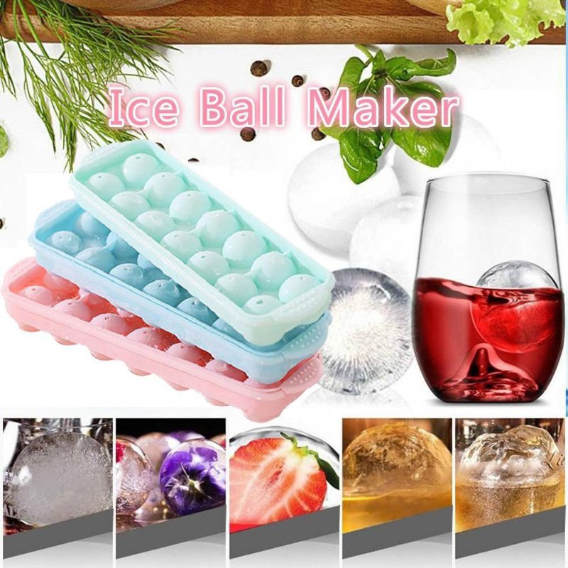 1 PC ICE GLOBE CUBE TRAY 14 GRID ROUND ICE BALL MOLD WITH FLEXIBLE RELEASE ICE  CUBE MAKER BAR TOOLS ₱48