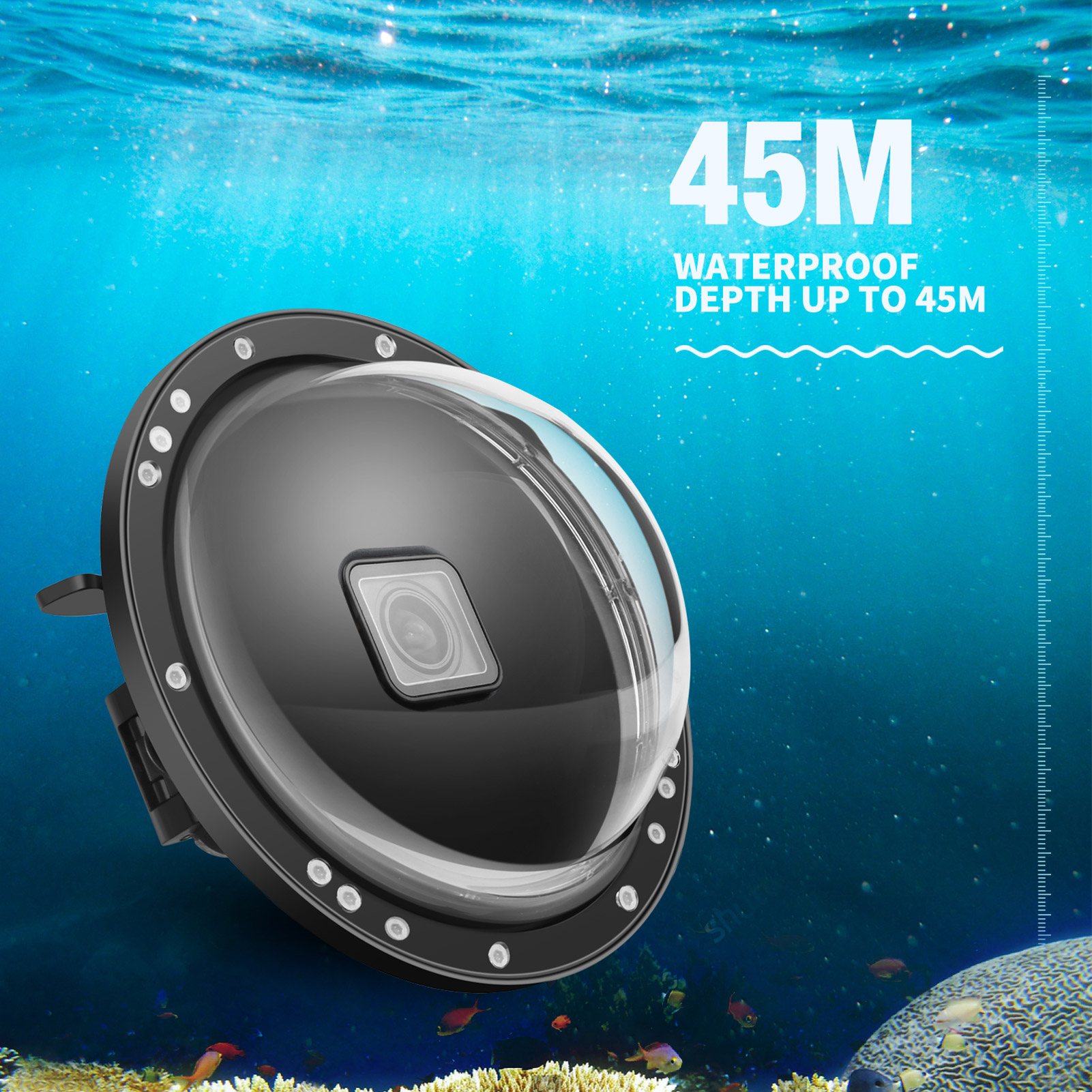 SHOOT XTGP559 Camera Dual Handle Dome Port Waterproof Case Camera Protective Case 45m Waterproof 180° Wide Angle Replacement for GoPro Hero 9 Black GoPro Hero 10