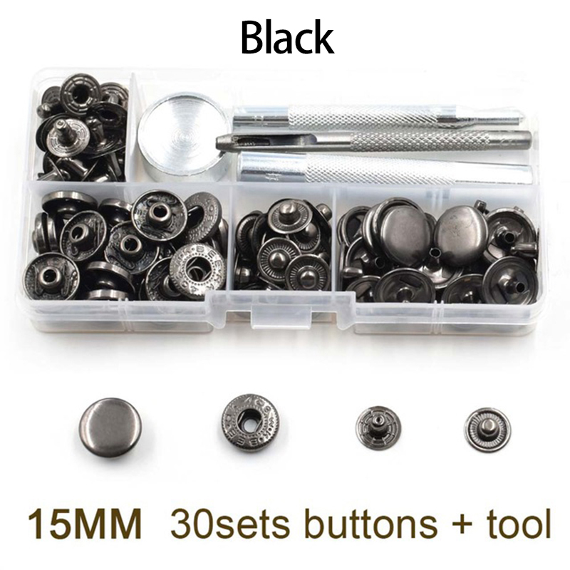 30 sets Jeans Decorative Buttons Snaps Rivets Metal Buttons 15mm Snap Buttons +Manually Install Tools Boxed DIY Accessories