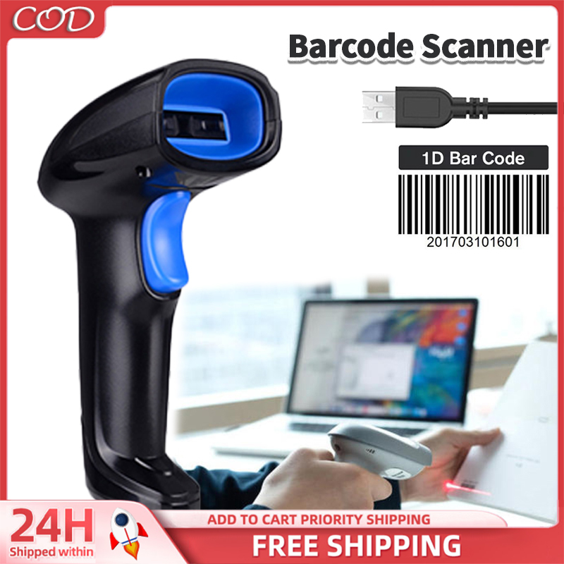 1D Barcode Scanner Portable Wired USB Portable Handheld For POS P2P PC ...
