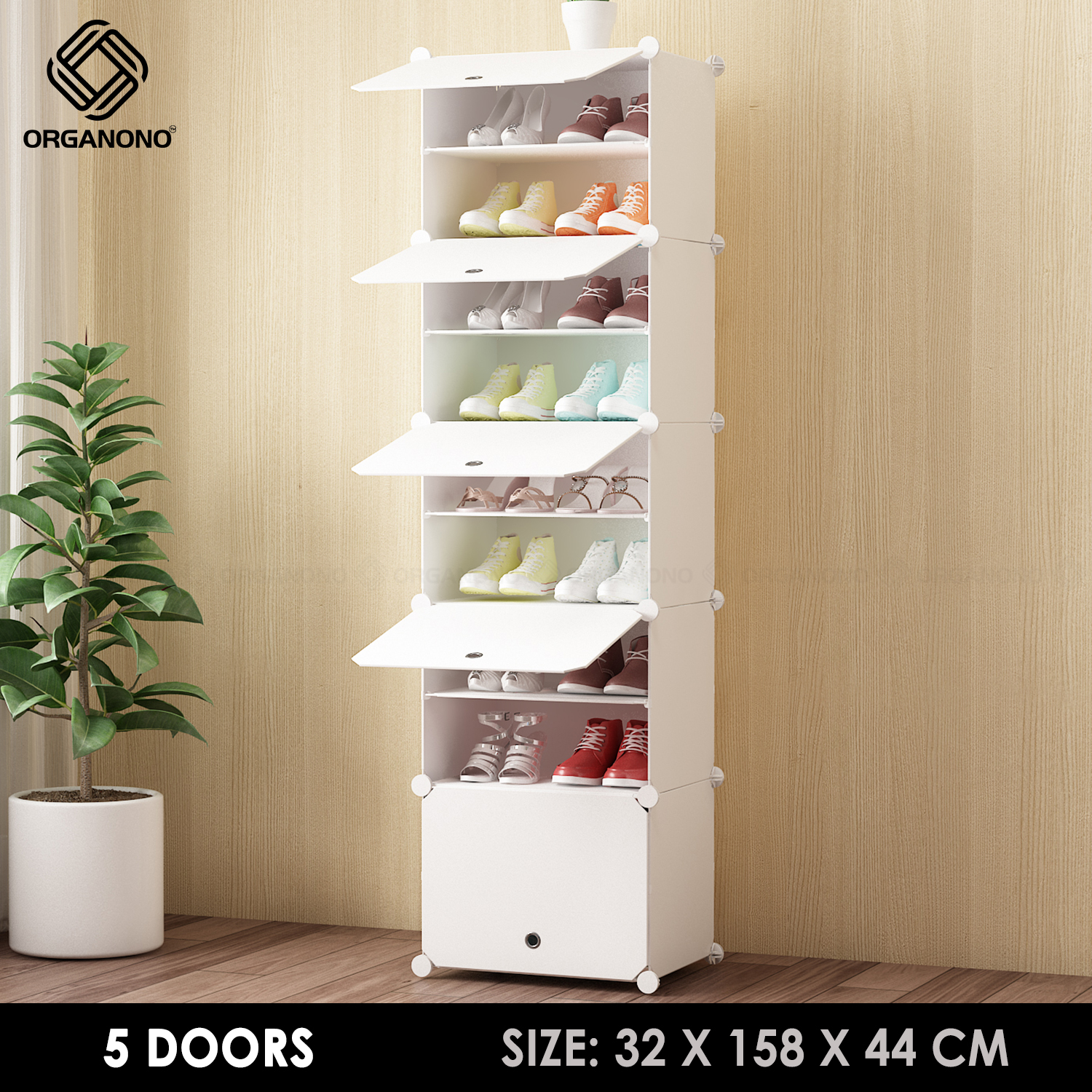 Organono DIY Customizable WHITE ALL CREAM Shoe Rack Stackable Organizer