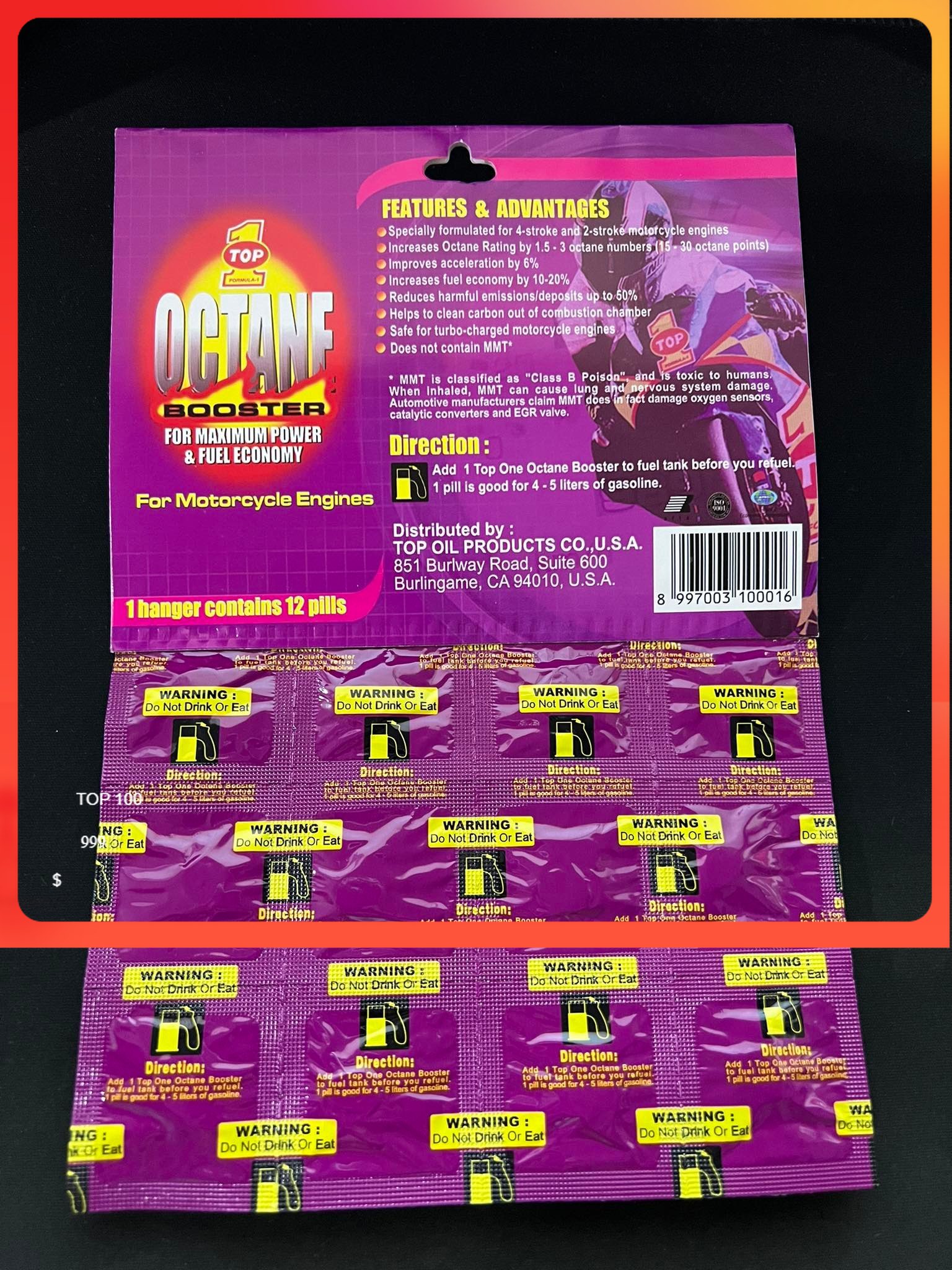 TOP ONE OCTANE BOOSTER PILL Per Sheet 1PILL IS FOR 45 LITERS
