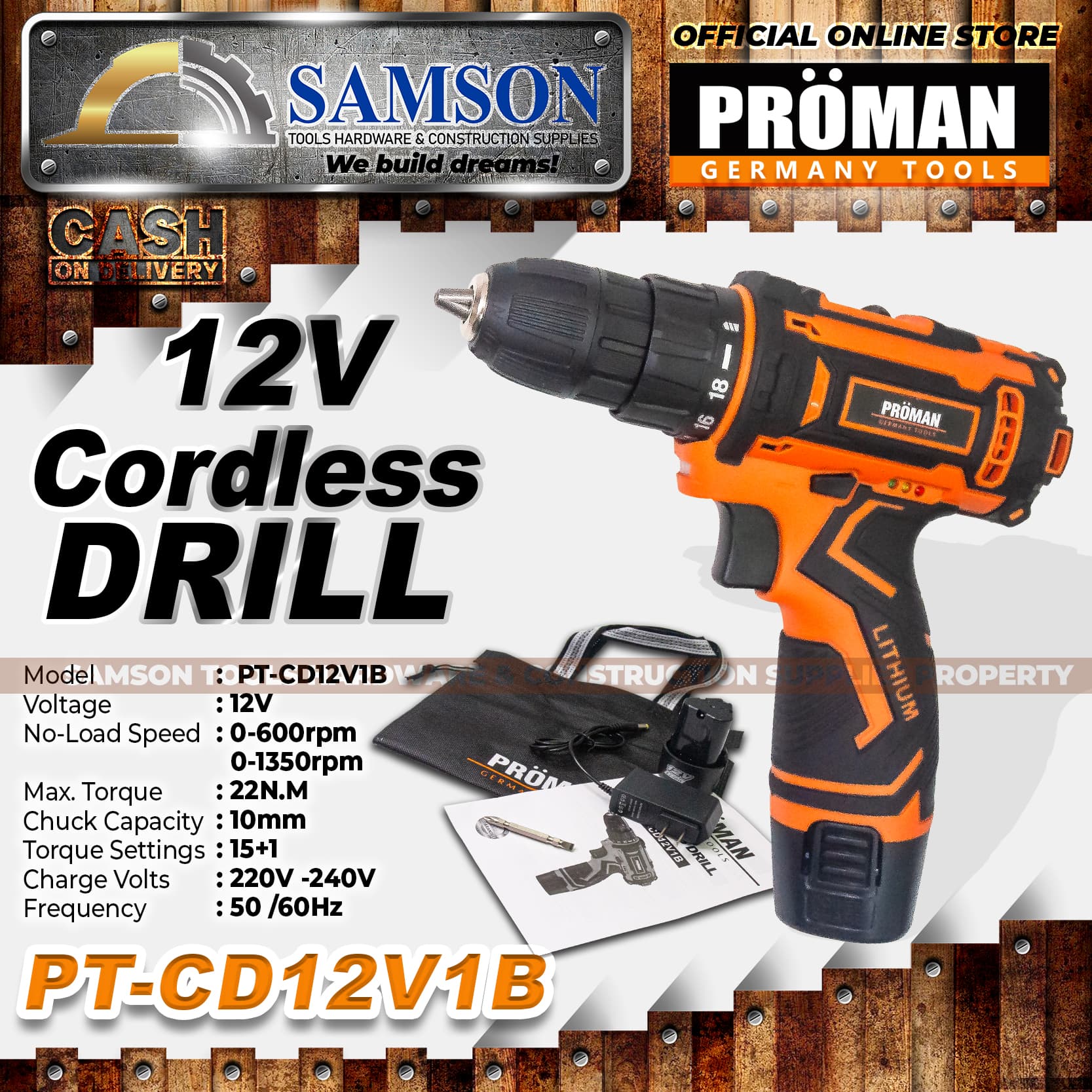 PROMAN Germany Tools 12V Cordless Drill Driver with FREE Eco Tool Bag