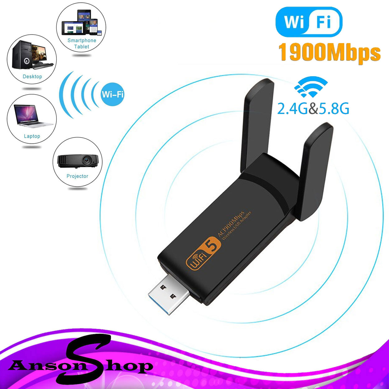 Dual Band USB3 0 1900Mbps Wifi Adapter Dongle Gigabit Ethernet 2 4GHz Dual Band USB3 0 1900Mbps Wifi Adapter Dongle Gigabit Ethernet 2 4GHz