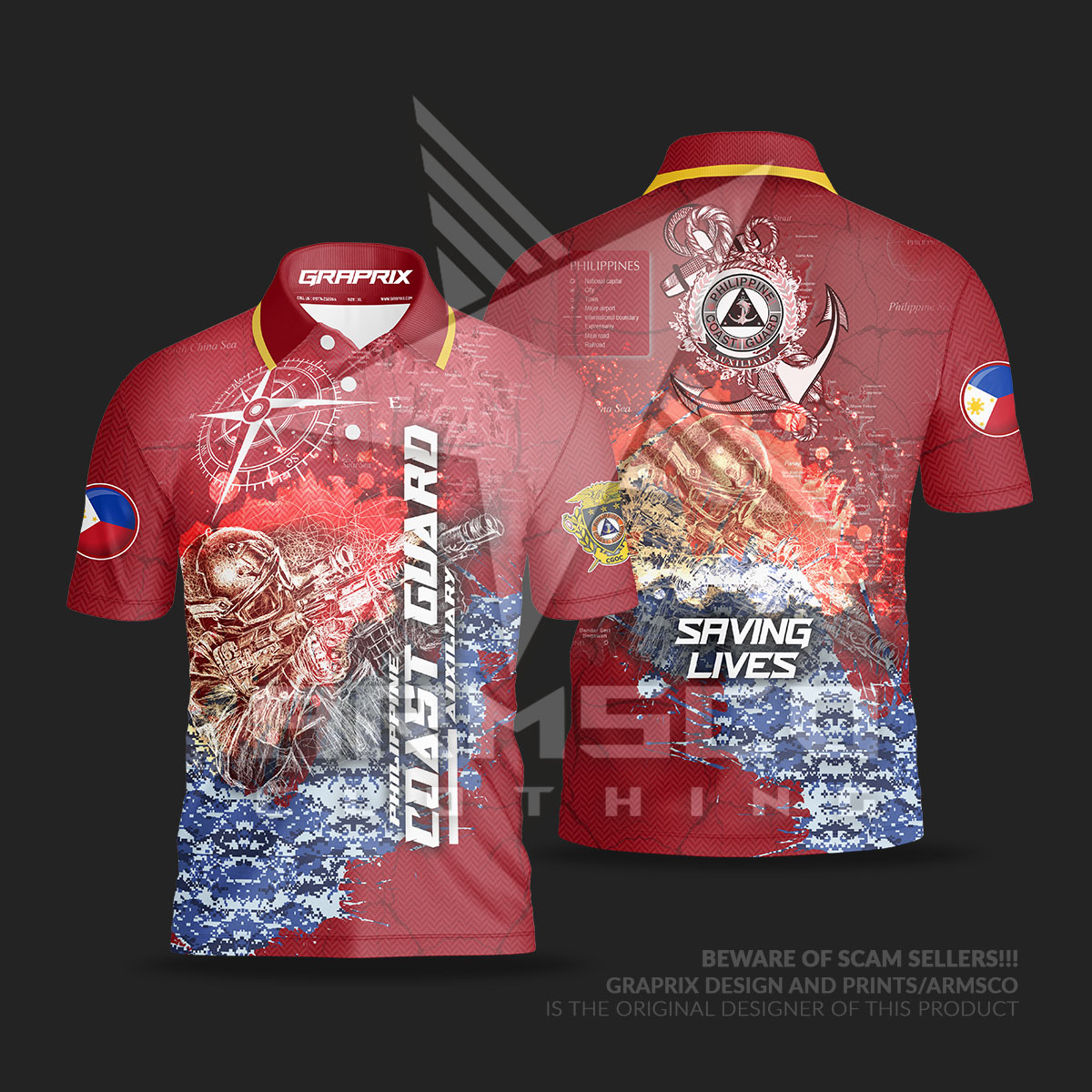 Philippine Coast Guard Aux V4 Full Sublimation Polo Shirt All-Over ...