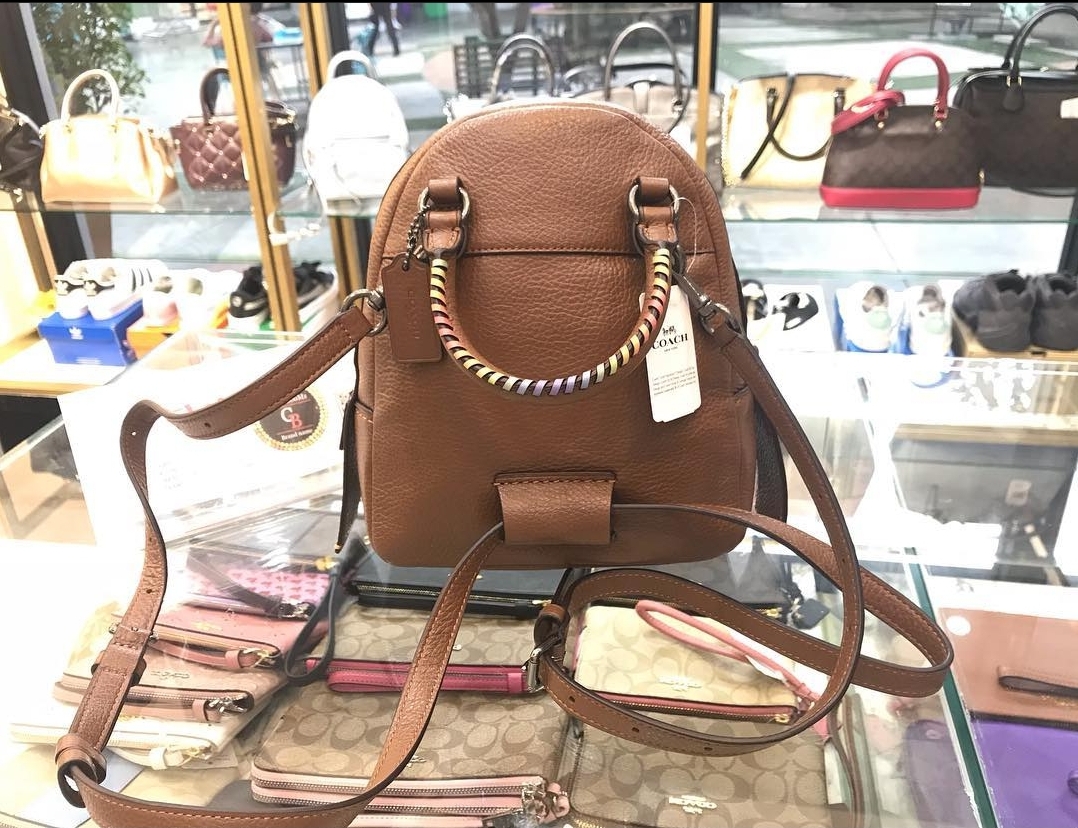 Original Coach F31368 Andi Zip Backpack Convertible in Saddle Refined Pebble Leather with Rainbow Stitching Khaki Brown Lazada PH