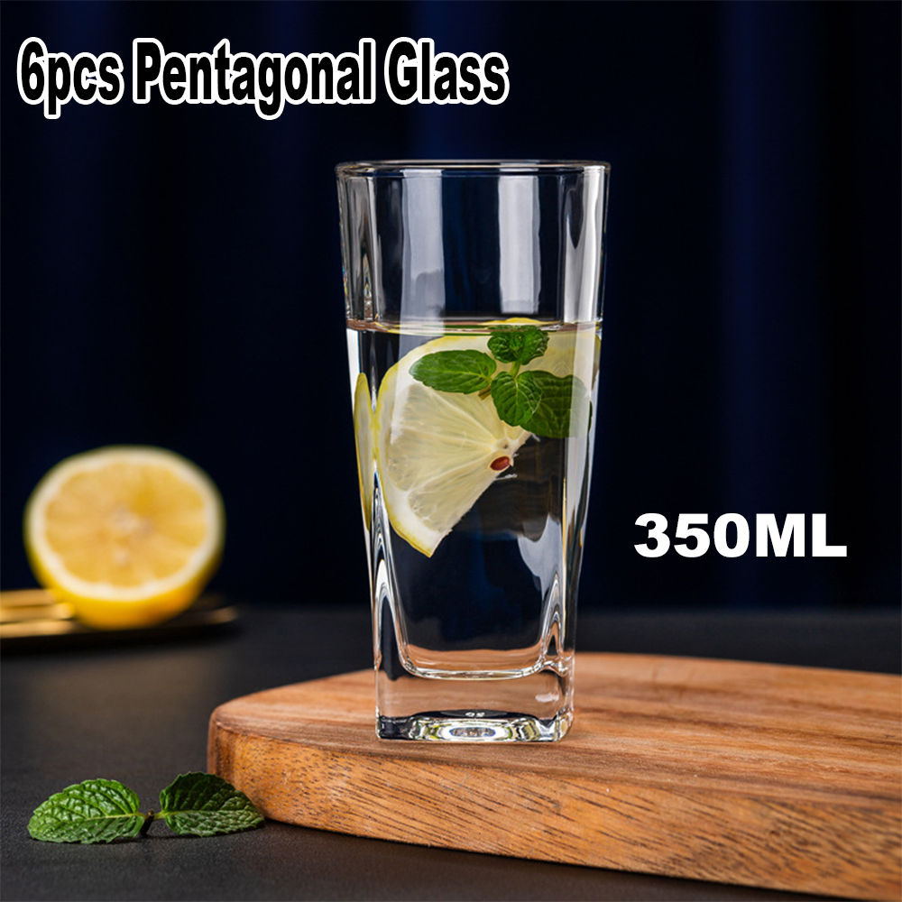 IDA 6pcs 350ml Pentagonal Base Glass Heavy Base Elegant Glass Cup Juice ...