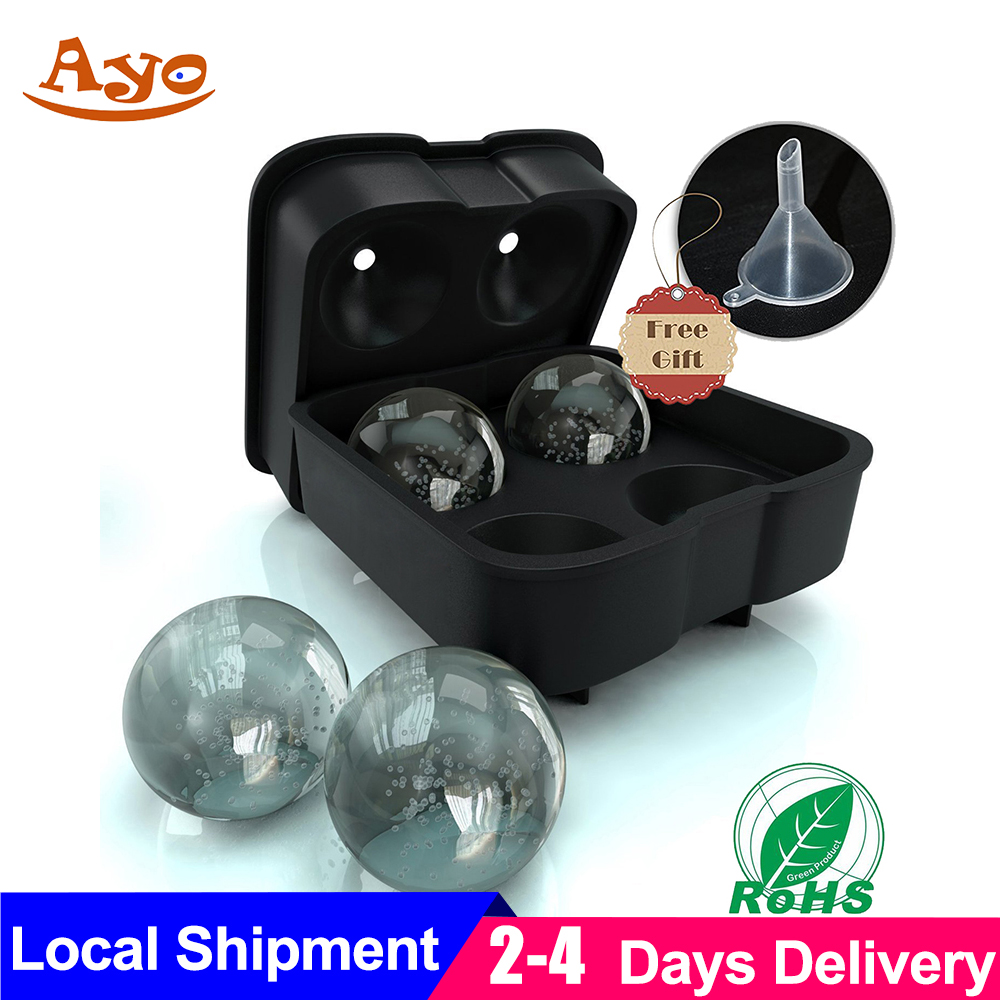 【Free Bonus Funnel】AYO 3D Diamond Ice Cube Mold Tray, Round Ice Cube