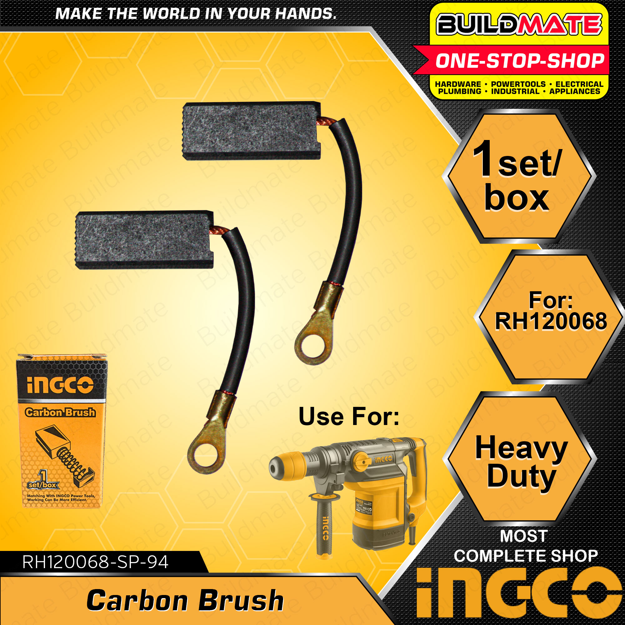 BUILDMATE Ingco 2PCS/SET Carbon Brush for Rotary Hammer Motor Brush