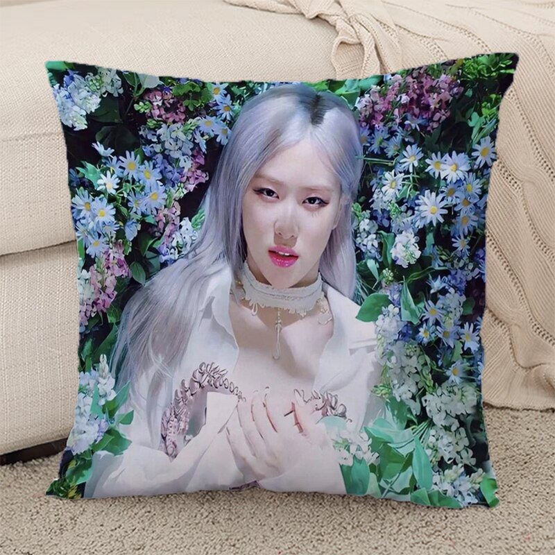 KT021.311 Cushion Cover 45x45 cm Black Pink Polyester Flowers