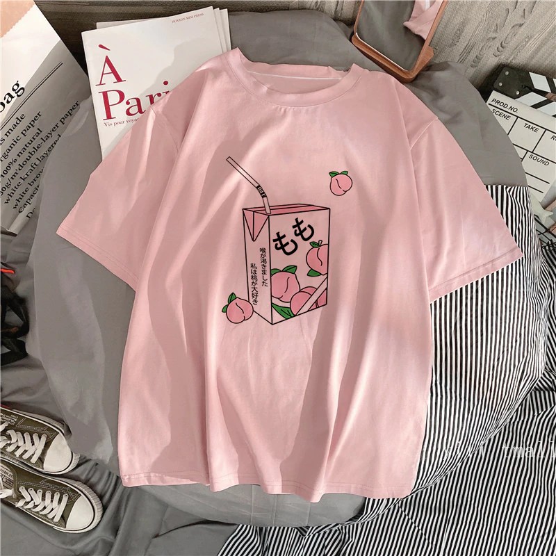 Cartoon Peach Juice Japanese Aesthetic Grunge T-shirt Harajuku Cute Kawaii  Pink Summer Casual Tumblr Outfit Fashion Tops | Lazada PH