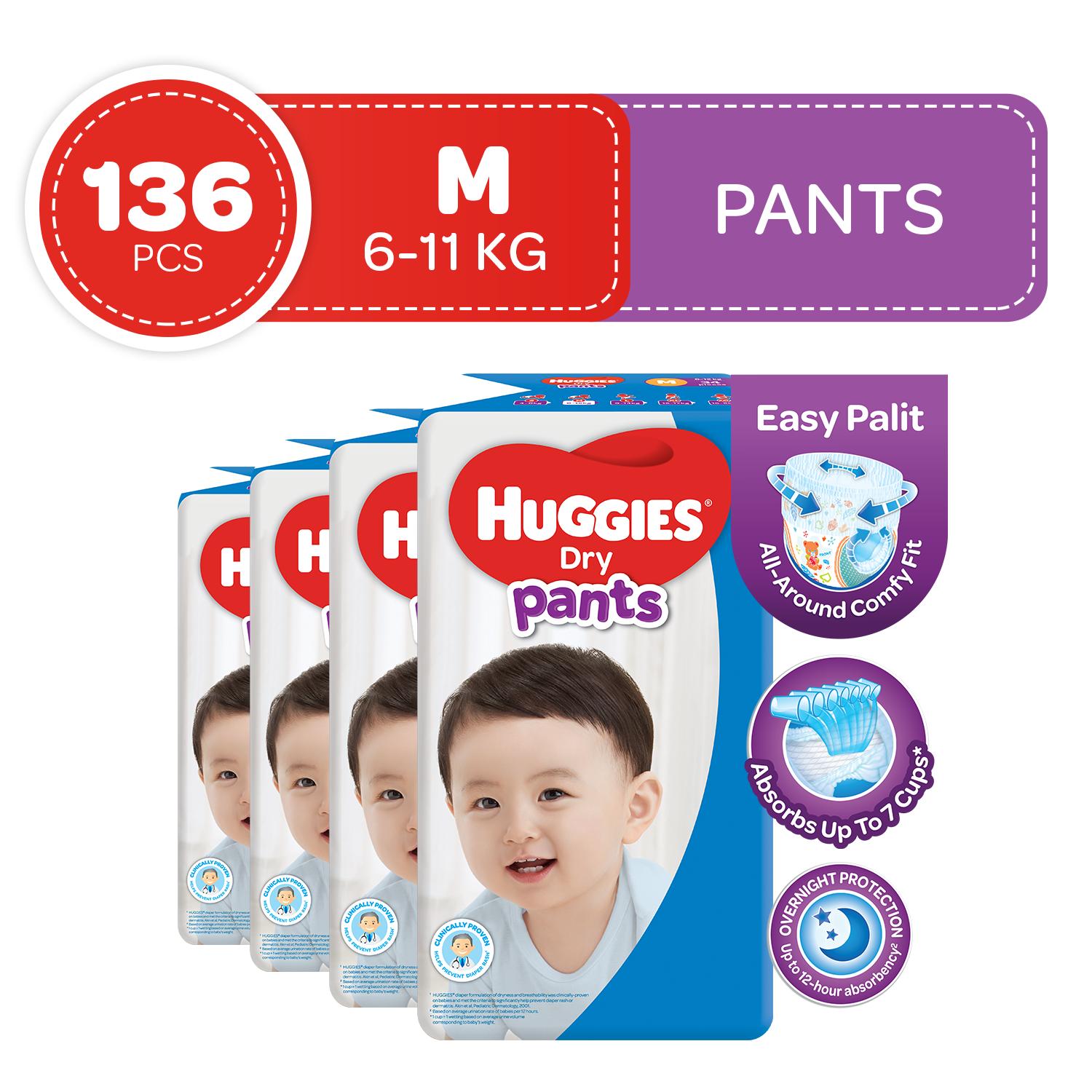 Huggies Dry Pants Medium - 34 pcs x 4 packs (136 pcs)