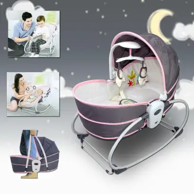 Mastela 5 in 1 Music and Melody with Soothing Vibration Bouncer Rocker and Bassinet Napper Travel Bassinet Rocking Sleeper
