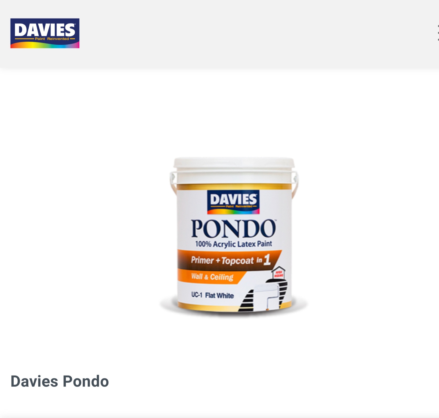 DAVIES PONDO 100 Acrylic HIGH HIDING UNDERCOAT FLAT LATEX Wall and
