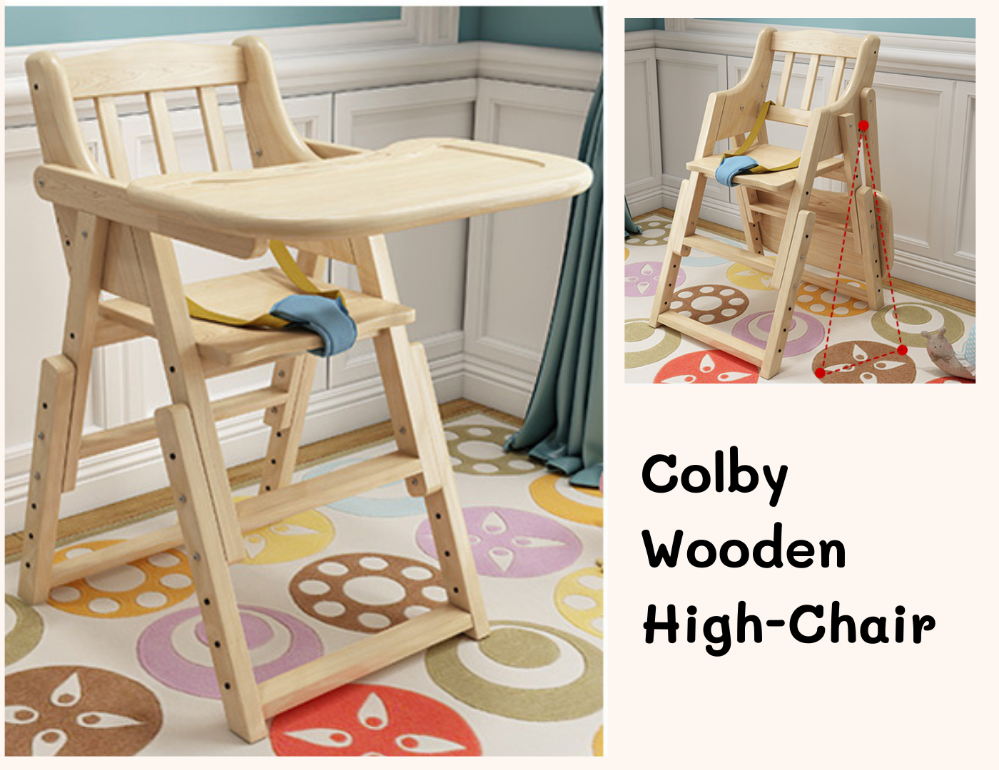 Colby Adjustable and Foldable Wooden High Chair for toddlers and kids