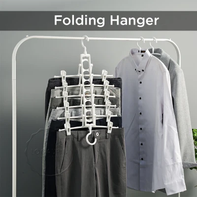 Locaupin 6 in 1 Folding Hanger for Pants Adjustable Clips Multi-Layer Rack Space-Saving Wardrobe Clothes Organizer Closet Storage