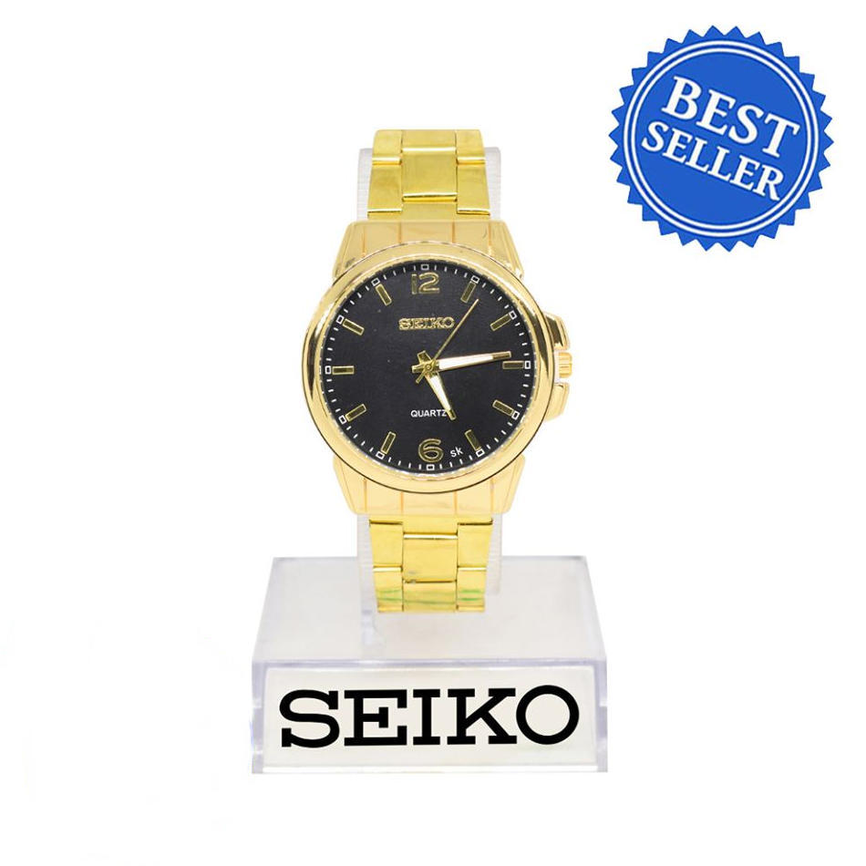 Seiko Quartz SG015 Black Dial Stainless Steel Watch for Men(Gold) | Lazada  PH