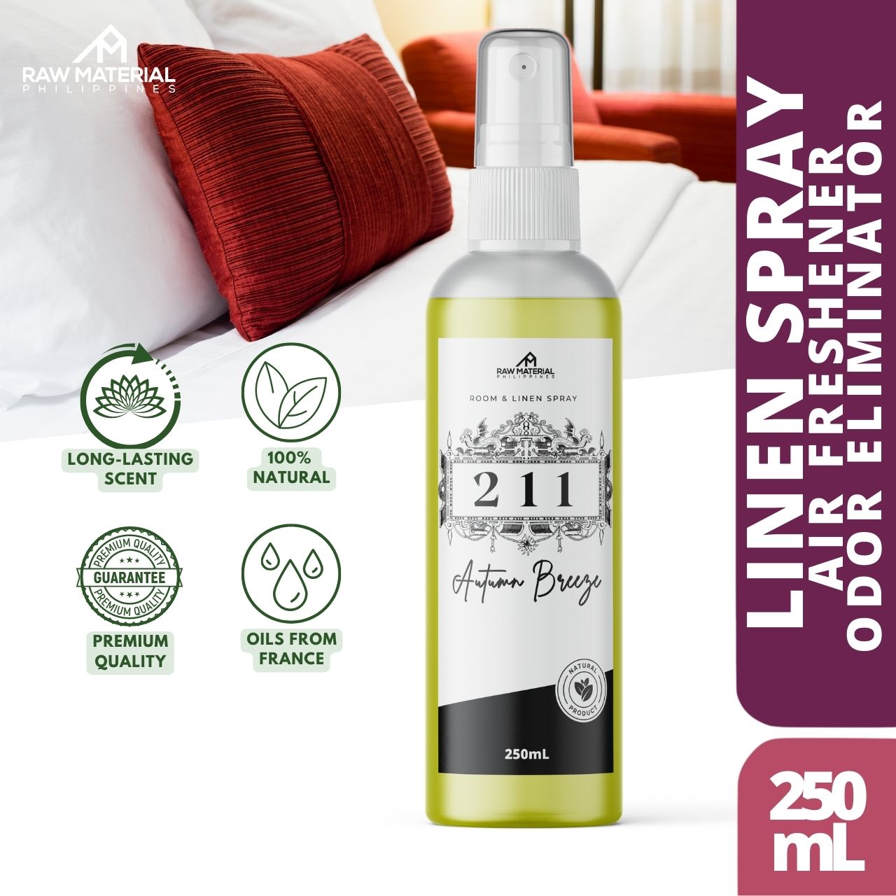 RM Premium 211 AUTUMN BREEZE Disinfectant Room & Linen Spray Vegan Paraben Free Never Tested on