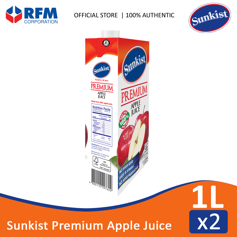 Sunkist Premium Apple Juice 1L Set of 2s 100% Fruit Juice