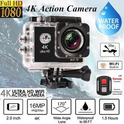 4K 1080P Sports Action Camera with Remote Control Waterproof Ultra HD Wifi Sport Camera With Waterproof Case Sport Video Action Camcorder Outdoor Pro Sport Cam for Bike Diving Motorcycle Helmet Video Cam