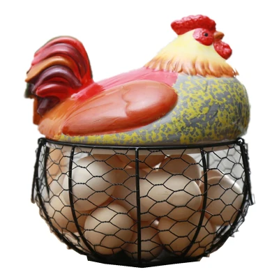 Ceramic Egg Holder Chicken Wire Egg Basket Fruit Basket Collection Hen Ornaments Decoration Kitchen Storage 19CMX22CM