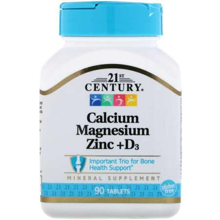 21st Century, Calcium Magnesium Zinc + D3, 90 Tablets