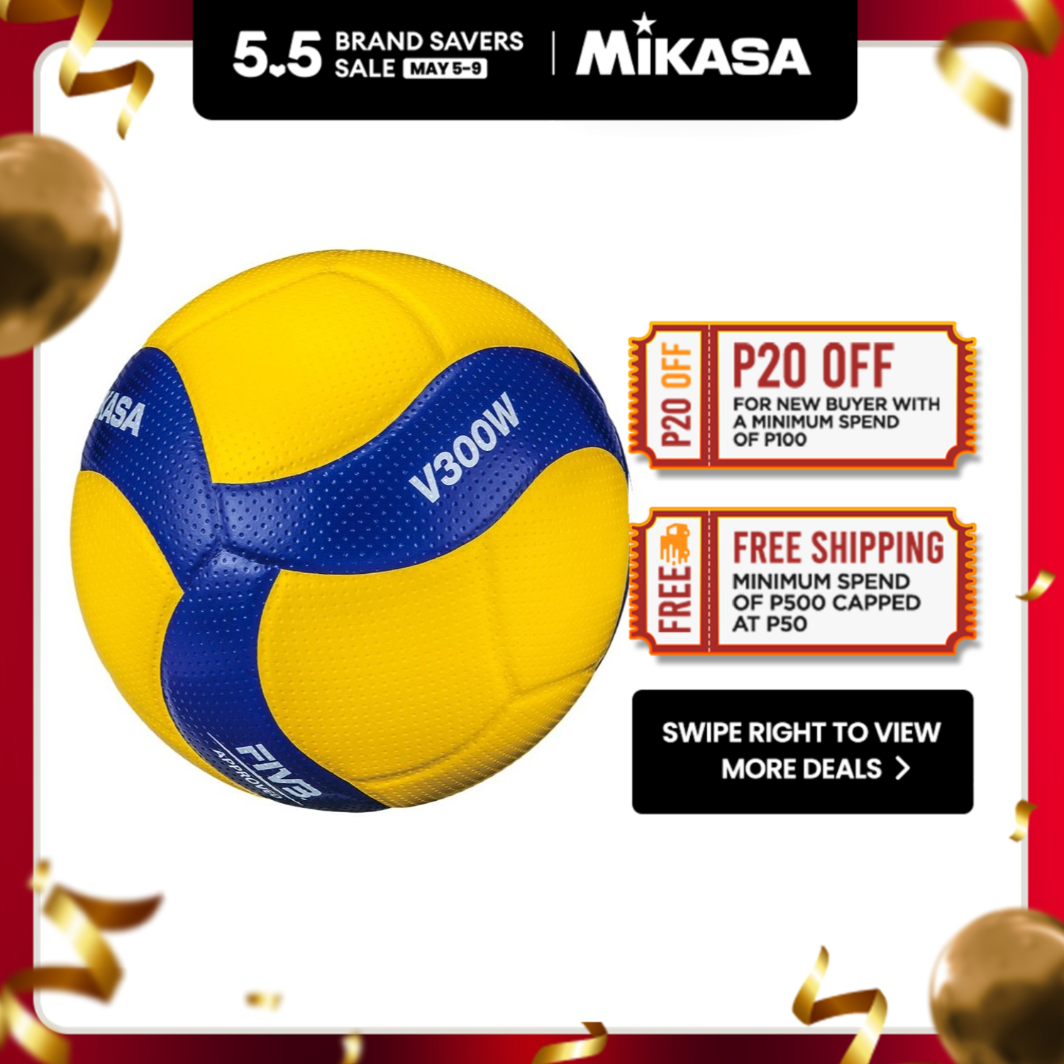 Mikasa V300W VW Series Volleyball Size 5 with Super Composite Cover and