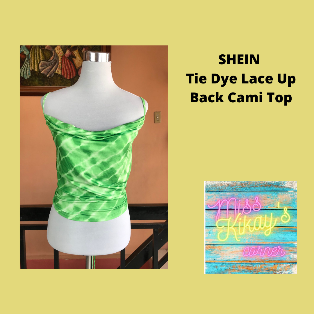 shein tie dye lace up back cami top