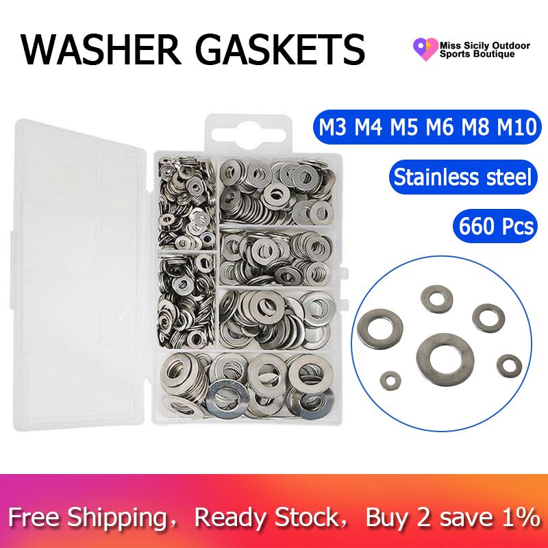 M12 M10 M8 M6 M5/4/3/M2.5/ M2 FLAT WASHERS STAINLESS STEEL WITH CASE 580PCS 