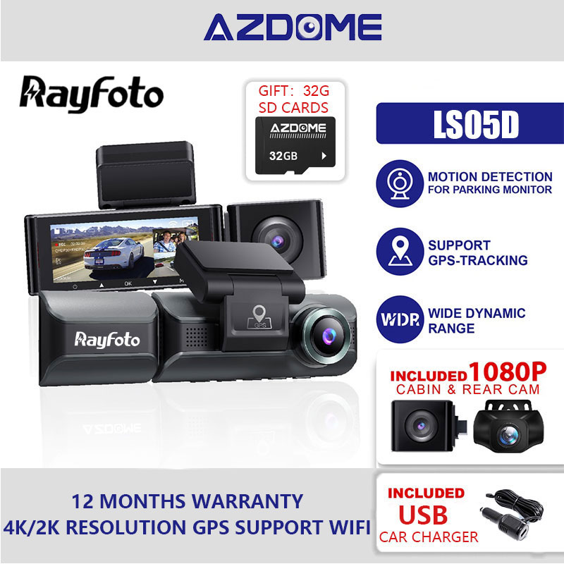 Rayfoto 3 Channel 4K Dash Cam Built-in with WiFi and GPS 