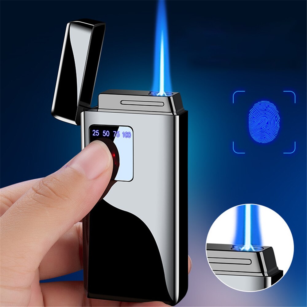 ZZOOI Jet Flame Lighter Touch Screen  USB Electronic Lighter Windproof Refillable Butane Gas Lighter Creative Smoker Gift