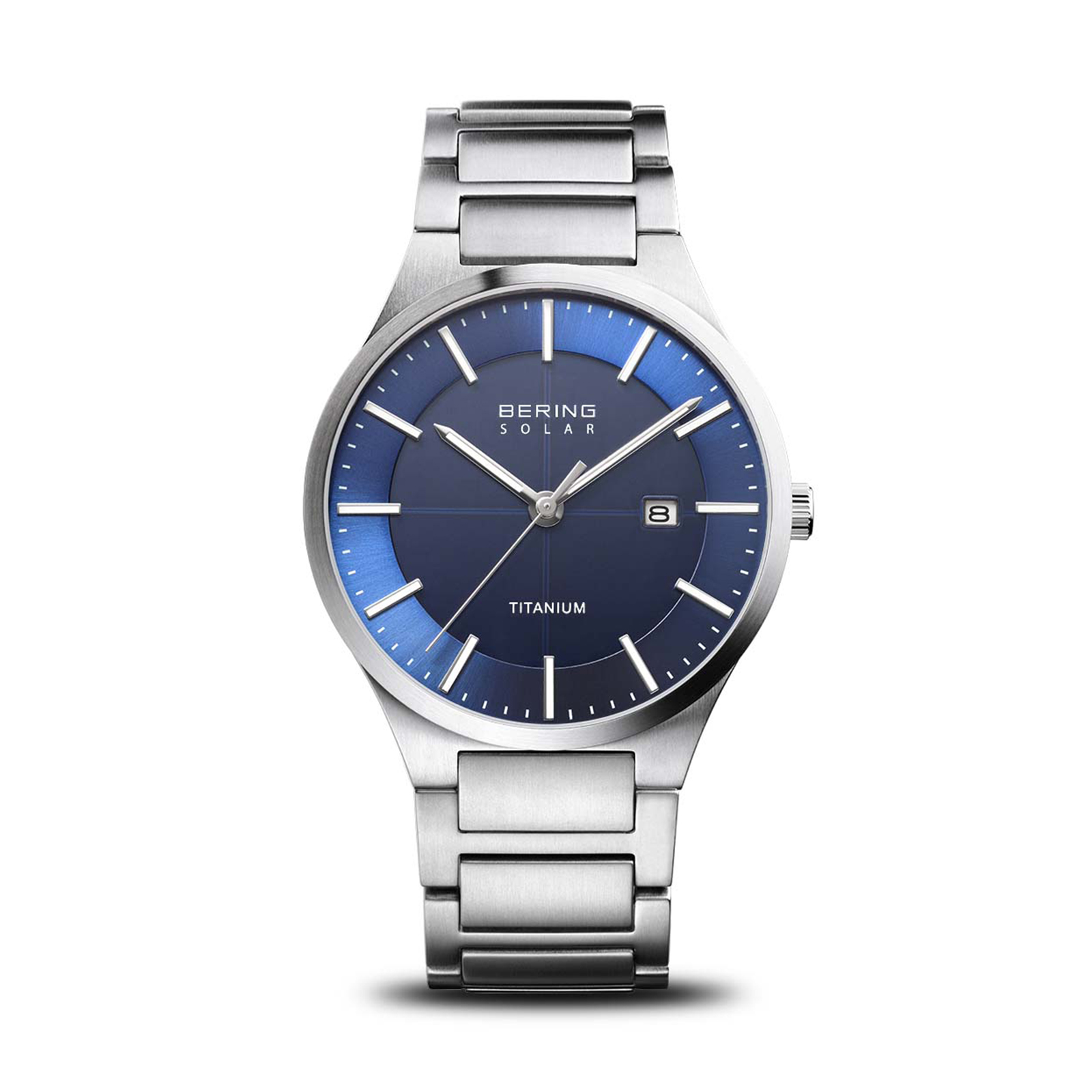 Bering 15239-777 Men's Men's Silver Titanium Strap with Titanium Links and  Blue Dial Solar Watch
