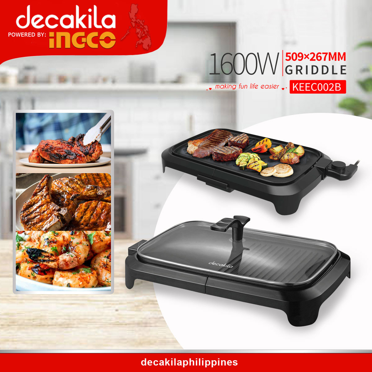 Decakila by INGCO KEEC002B Electric Griddle 1600W Thermostat Control ...