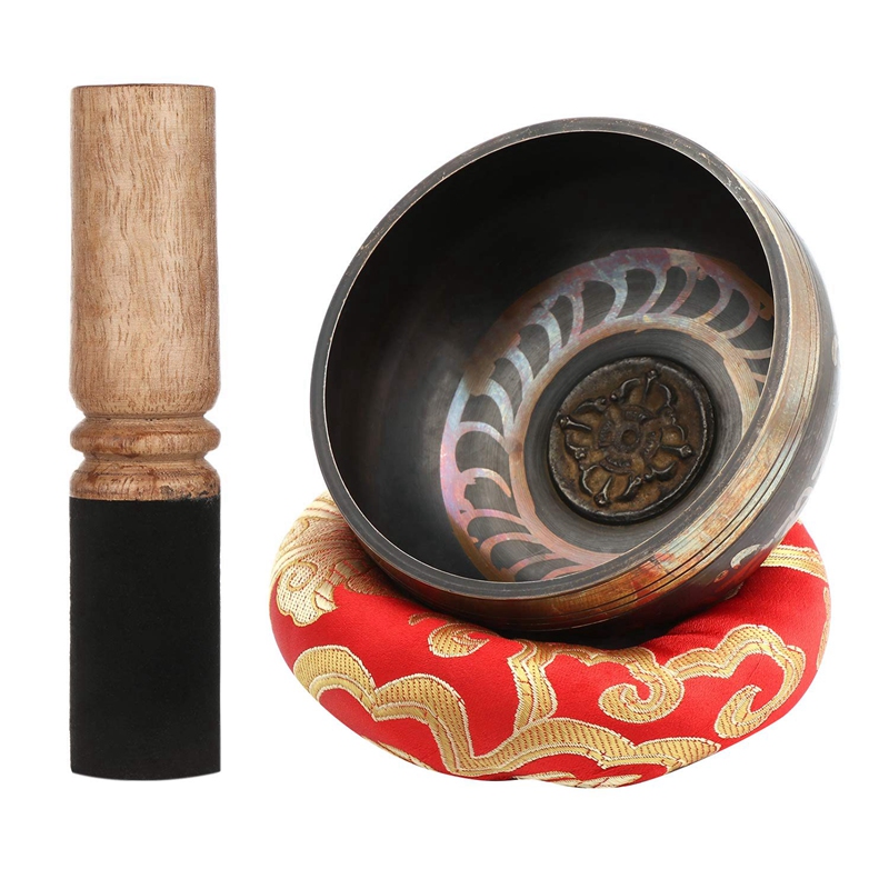 Tibetan Singing Bowl Set with New Dual-End Striker & Cushion Handcrafted in Nepal for Yoga Spiritual Healing Heart Peace