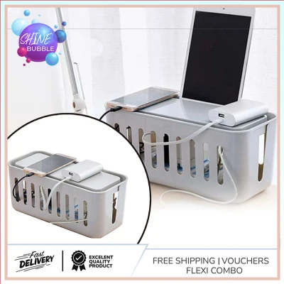 SHINE BUBBLE Bedside storage box Cable Power Cord Cable Box Desktop Socket Storage Tool Storage Box Large Space Wifi Storage Artifact Multiple Charging Cable Organizer Box Mobile Phone Holder