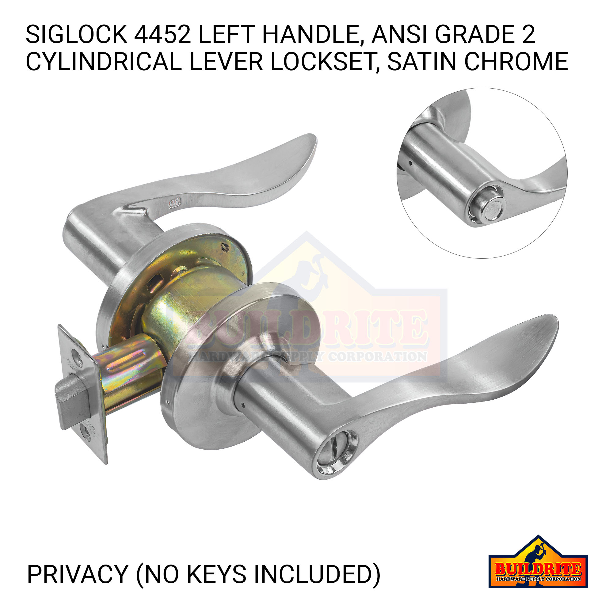 Siglock SLG.4452.L.SC Privacy Lock Left Handle ANSI Grade 2 Cylindrical ...