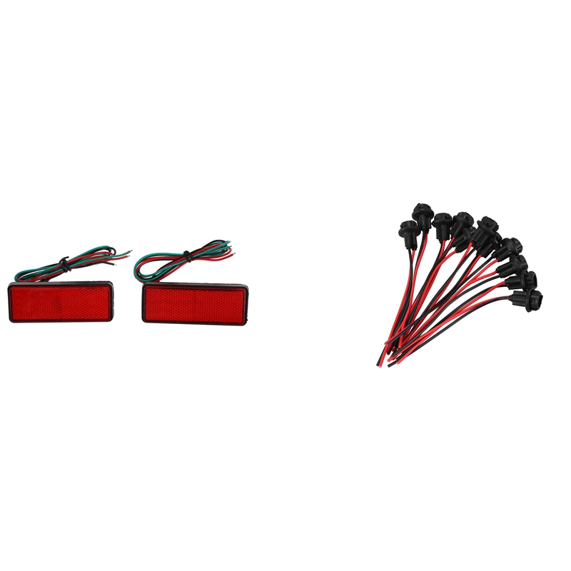 2X LED Red Reflector Tail Brake Stop Marker Light with 10X T10 W5W 168 194 Lamp Holder Socket