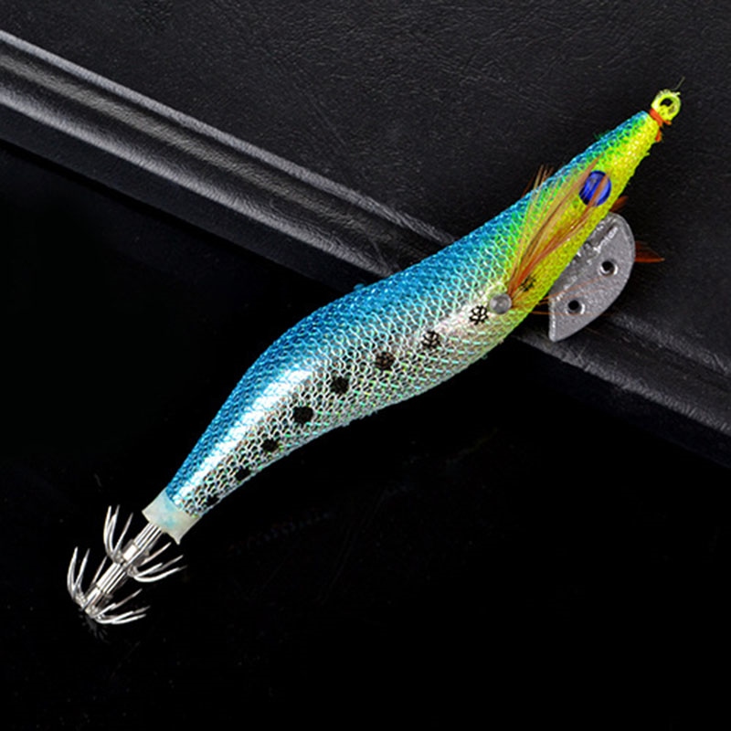 Squid Jigging Fishing Lure Wood Shrimp with Noisy Ball Octopus
