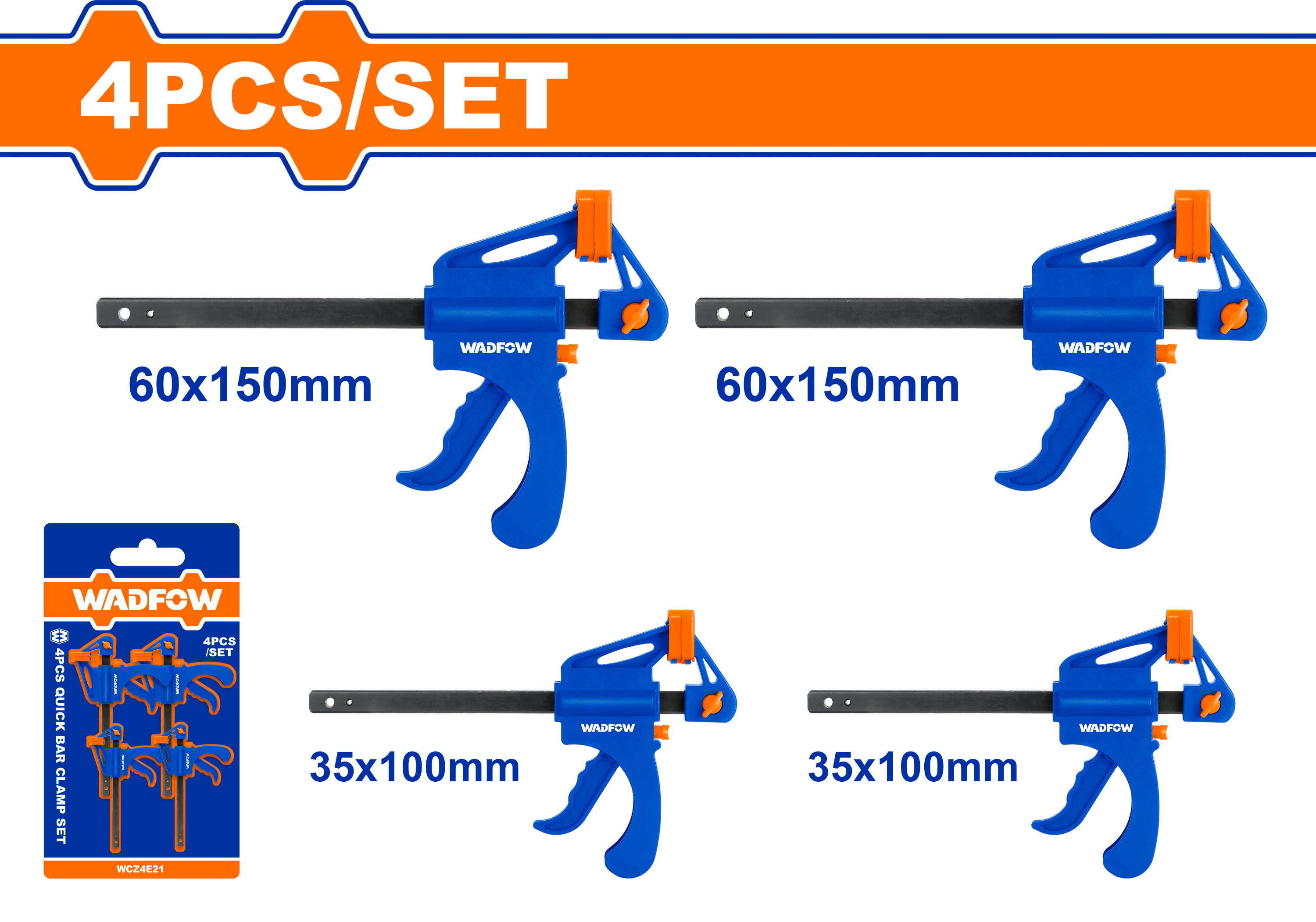 WADFOW 4PCS Quick Bar Clamp Set 4" Inch & 6" Inch Quick Grip Wood