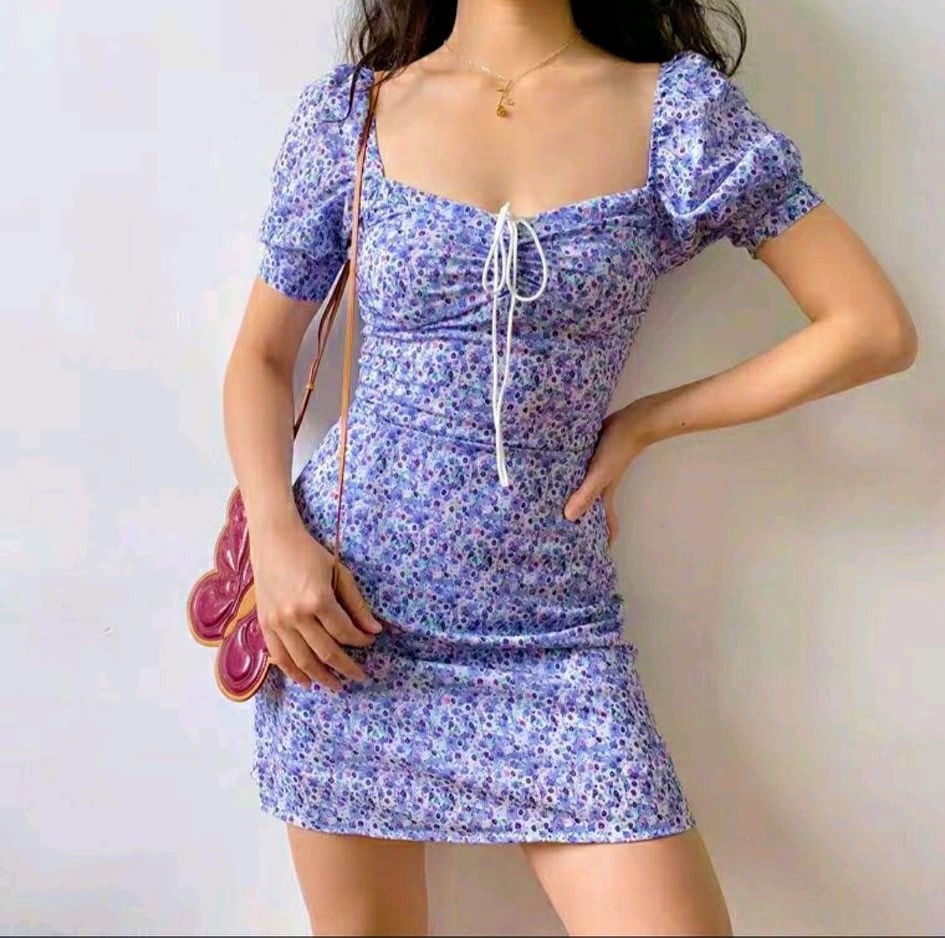 Floral Dress Puff Sleeves Square Neck Dress Korean Casual Dress Lazada PH