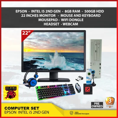COMPUTER SET PACKAGE // INTEL i5 2ND GEN/ 3RD GEN / 8GB RAM 500GB HDD / 22 INCHES MONITOR / MOUSE KEYBOARD . MOUSE PAD / WIFI DONGLE / HEADSET / WEBCAM