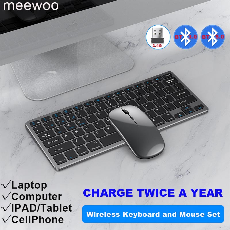 Meewoo Wireless Bluetooth Keyboard And Mouse Set 24ghz Mute Slim Rechargeable Keyboard Set For 2275