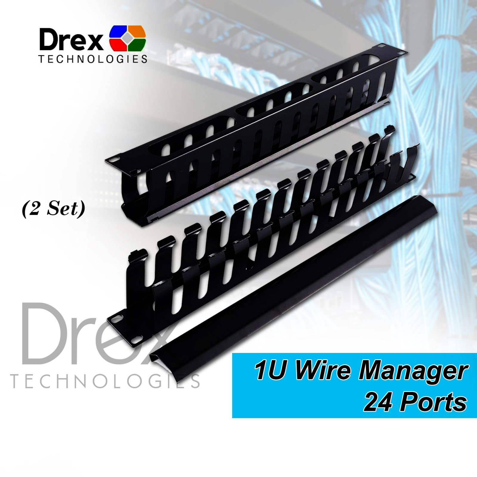 2 Set 19 Inch 24 Slot Rack Mount Wire Management 1u Horizontal Metal