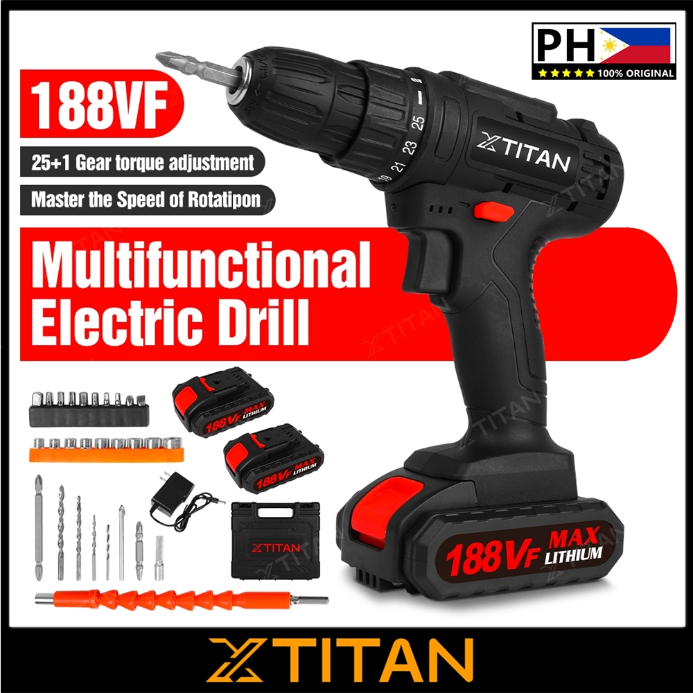【ON SALE】Cordless Drill with 2 Batteries 188VF with 9*sleeve 18*bits