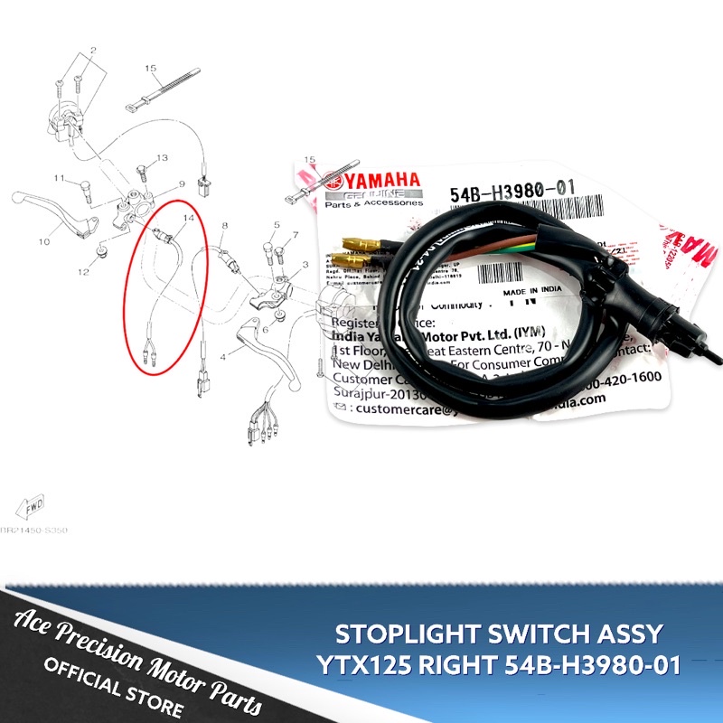 SWITCH STOPLIGHT ASSY YTX125 RIGHT 54B-H3980-01 YAMAHA GENUINE | Lazada PH