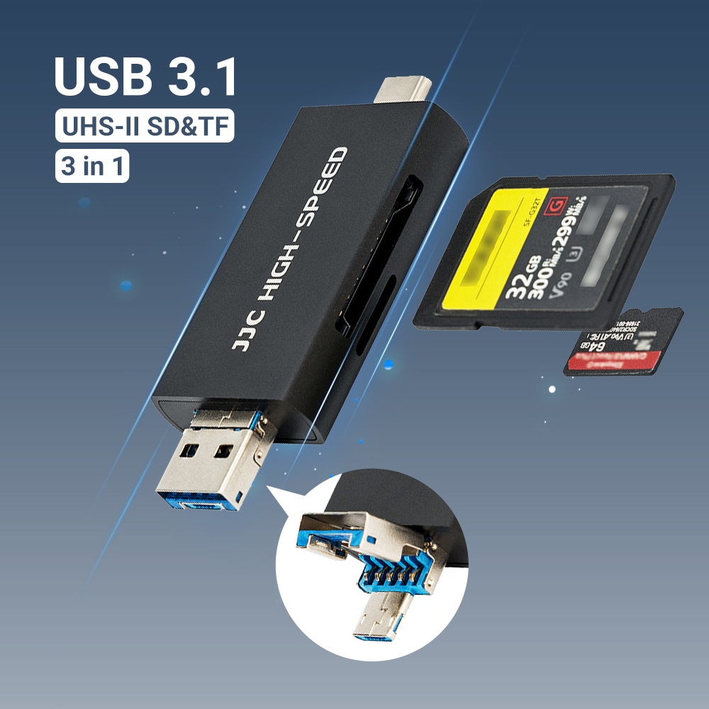 Bộ Chuyển Đổi JJC UHS-II SD MSD Đầu Đọc Thẻ USB 3.1 Micro USB 2.0 Type C