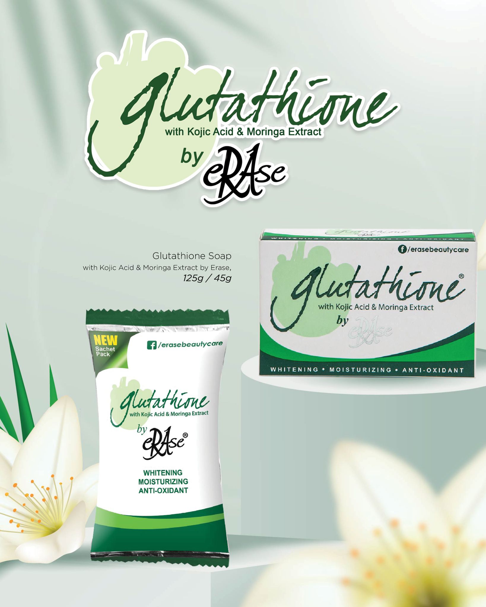 Glutathione by Erase Soap (Kojic & Moringa) | 3-in-1 Whitening, Anti-Aging  & Moisturizing | Fades Dark Spots | THE 3-IN-1 SOAP TO LIGHTEN, MOISTURIZE,  & FIGHT AGEING | Lazada PH