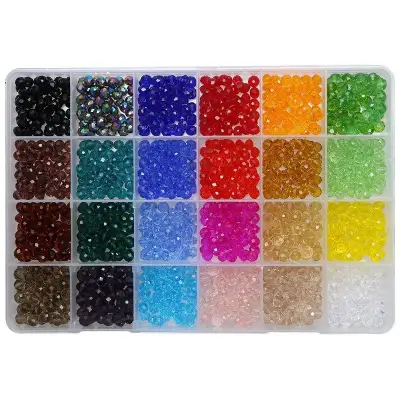 24 Colors 6mm Decorative Hand Briolette Faceted Rondelle Crystal Glass Beads with Hole for DIY Craft Bracelet Necklace Jewelry Making, 1200 Pieces/Box
