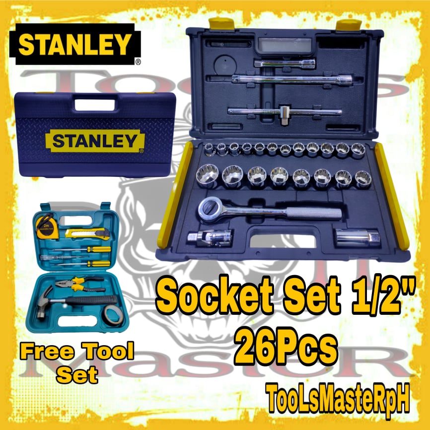 STANLEY Socket Wrench Set 1/2 drive 12points 10mm32mm (186477) FREE