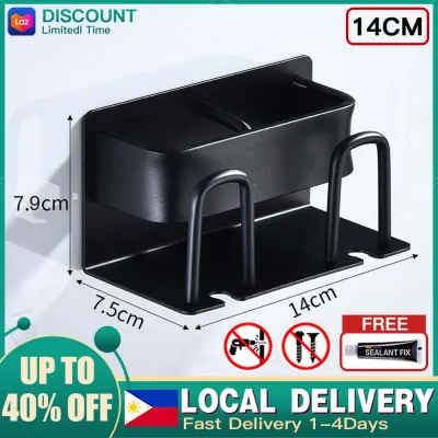 Tooth cup holder (two cup holders), black Punch-free space aluminum toothbrush holder, multifunctional bathroom sink wall-mounted tooth cup storage rack. Local delivery